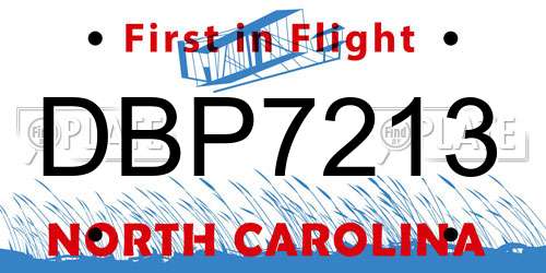 DBP7213 North Carolina License Plate