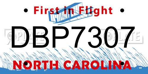 DBP7307 North Carolina License Plate