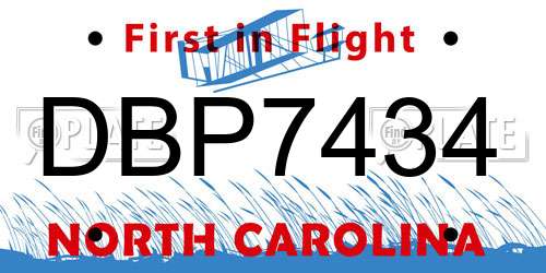 DBP7434 North Carolina License Plate