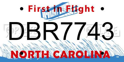 DBR7743 North Carolina License Plate