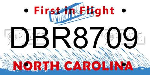 DBR8709 North Carolina License Plate