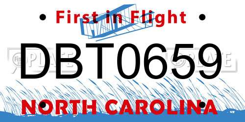 DBT0659 North Carolina License Plate