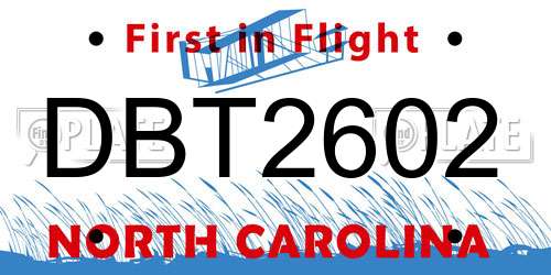 DBT2602 North Carolina License Plate