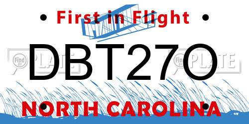 DBT27O North Carolina License Plate