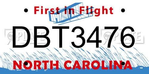 DBT3476 North Carolina License Plate
