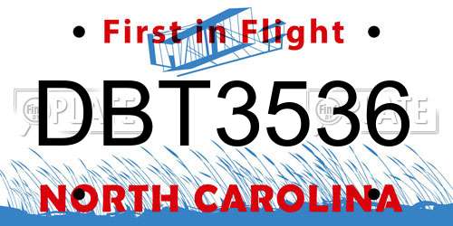 DBT3536 North Carolina License Plate