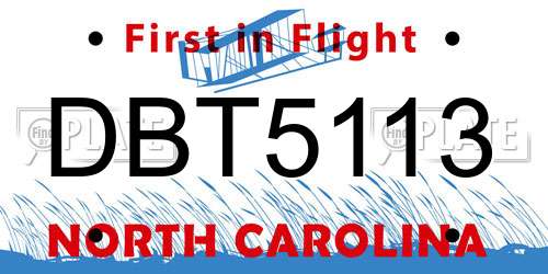 DBT5113 North Carolina License Plate
