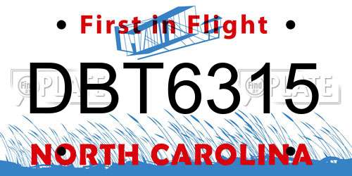 DBT6315 North Carolina License Plate