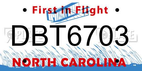 DBT6703 North Carolina License Plate