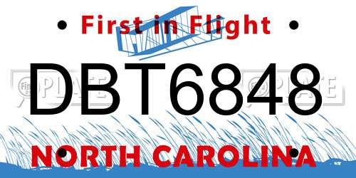 DBT6848 North Carolina License Plate