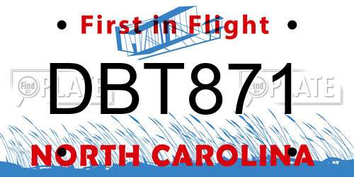 DBT871 North Carolina License Plate