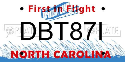 DBT87I North Carolina License Plate