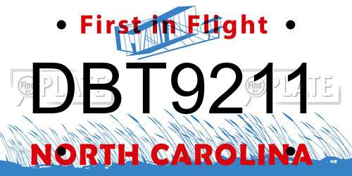 DBT9211 North Carolina License Plate