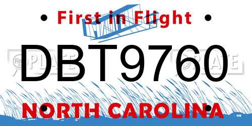 DBT9760 North Carolina License Plate