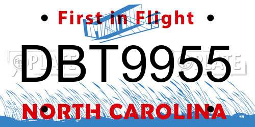 DBT9955 North Carolina License Plate