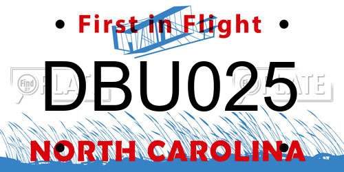 DBU025 North Carolina License Plate