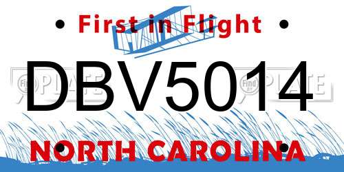 DBV5014 North Carolina License Plate