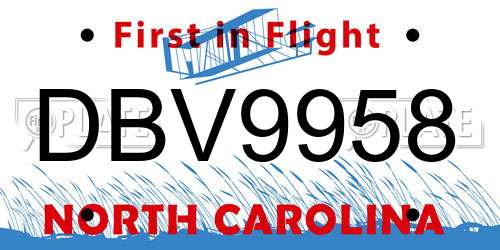 DBV9958 North Carolina License Plate