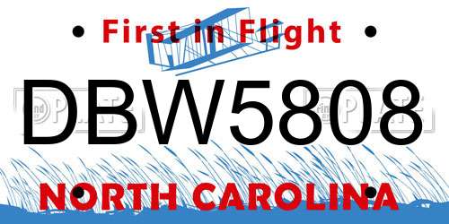 DBW5808 North Carolina License Plate