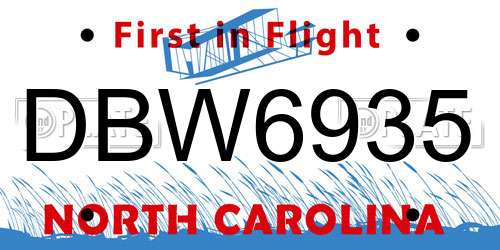DBW6935 North Carolina License Plate