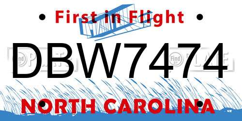 DBW7474 North Carolina License Plate