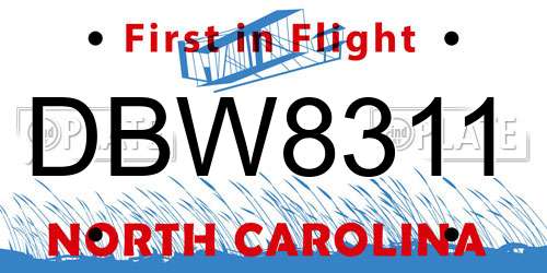 DBW8311 North Carolina License Plate