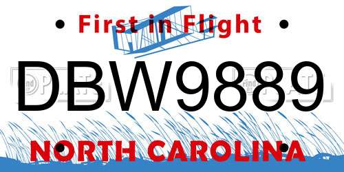DBW9889 North Carolina License Plate