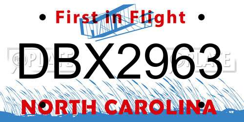 DBX2963 North Carolina License Plate