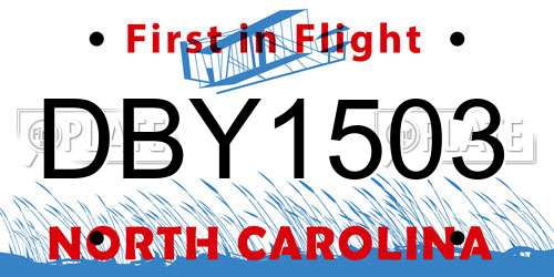 DBY1503 North Carolina License Plate