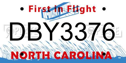 DBY3376 North Carolina License Plate
