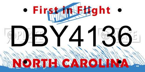 DBY4136 North Carolina License Plate
