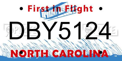 DBY5124 North Carolina License Plate