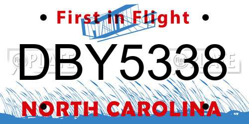 DBY5338 North Carolina License Plate
