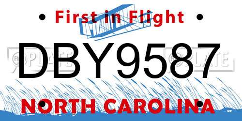DBY9587 North Carolina License Plate