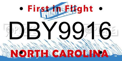 DBY9916 North Carolina License Plate