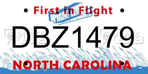 DBZ1479 North Carolina License Plate