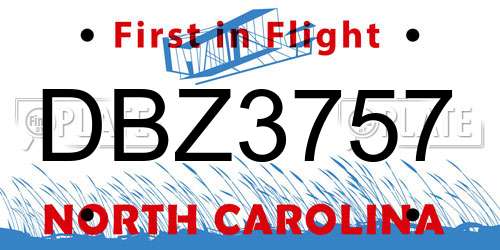 DBZ3757 North Carolina License Plate