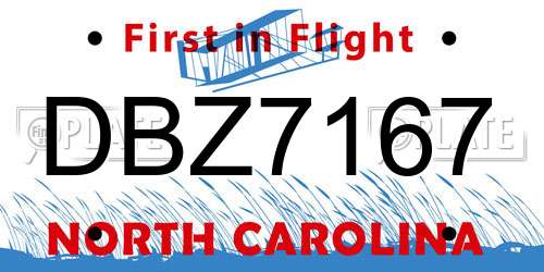 DBZ7167 North Carolina License Plate