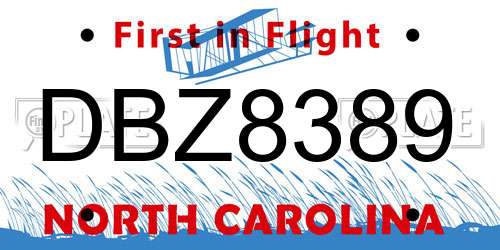 DBZ8389 North Carolina License Plate
