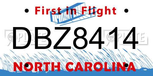 DBZ8414 North Carolina License Plate
