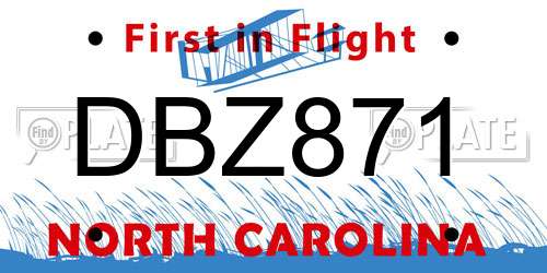 DBZ871 North Carolina License Plate