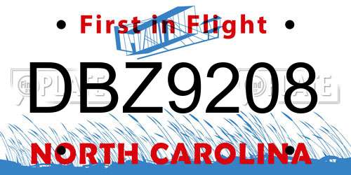 DBZ9208 North Carolina License Plate