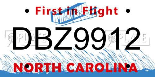 DBZ9912 North Carolina License Plate