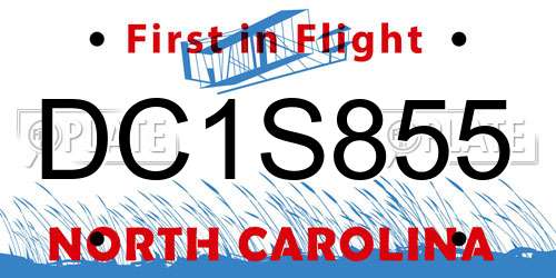 DC1S855 North Carolina License Plate