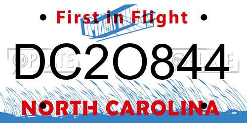 DC2O844 North Carolina License Plate