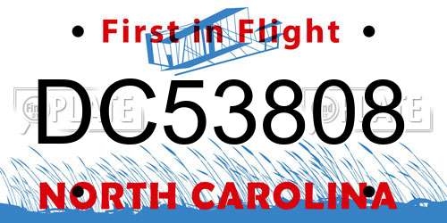 DC53808 North Carolina License Plate