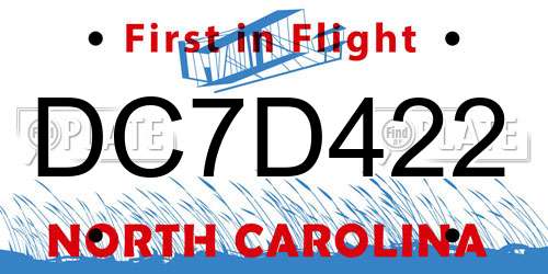 DC7D422 North Carolina License Plate