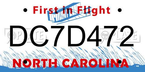 DC7D472 North Carolina License Plate