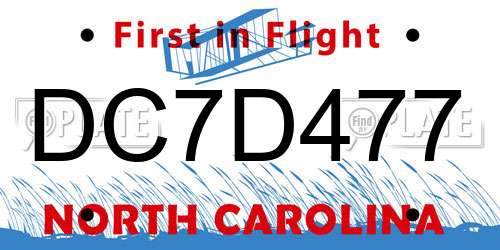 DC7D477 North Carolina License Plate