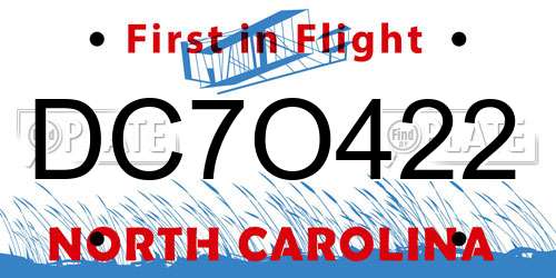 DC7O422 North Carolina License Plate